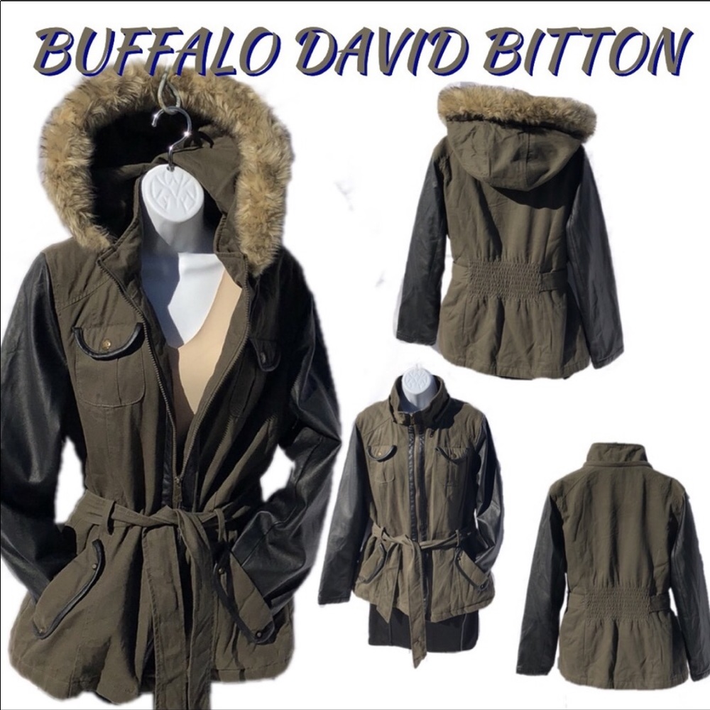 VINTAGE BUFFALO DAVID BITTON W/ REMOVABLE HOOD 🫒Olive green